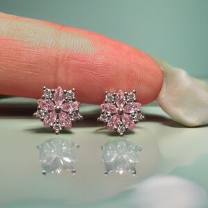 Elegant Pink and Silver Floral Earrings